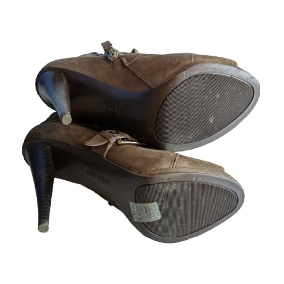 Ultra High Heel Booties, Open-Toe Stiletto, Brown Ankle Boots - Picture 4 of 11